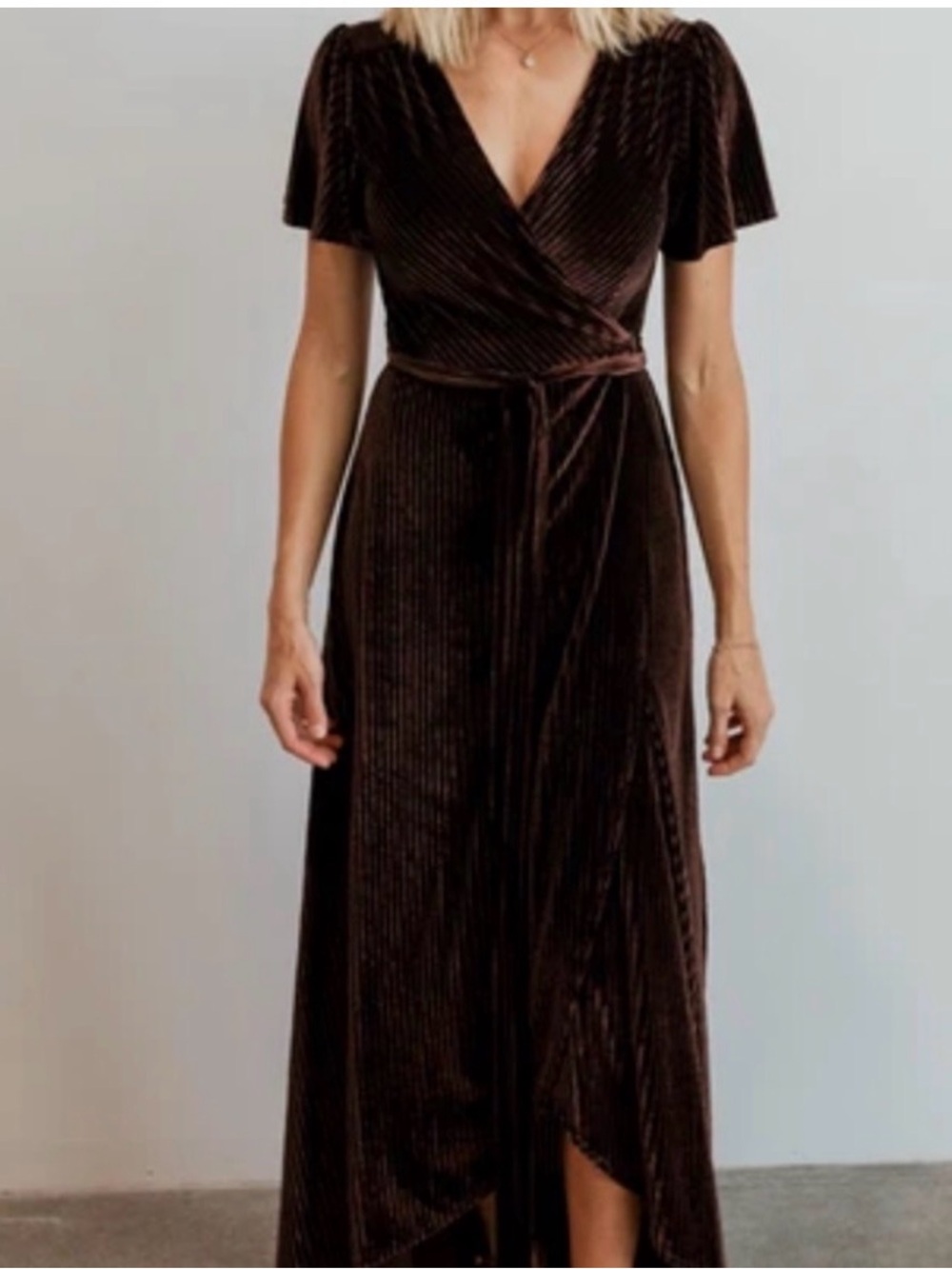 Baltic Born Chocolate Brown Velvet Wrap Maxi Dress